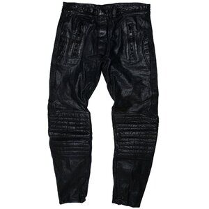 ? (Germany) Vintage Leather Reinforced Quilted Padding Motorcycle Pants : L